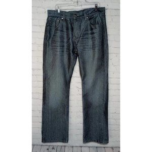 SACRED CULT Men’s Jeans Sz 34x32 Whiskered Embroidered Metallic Straight Leg VGC